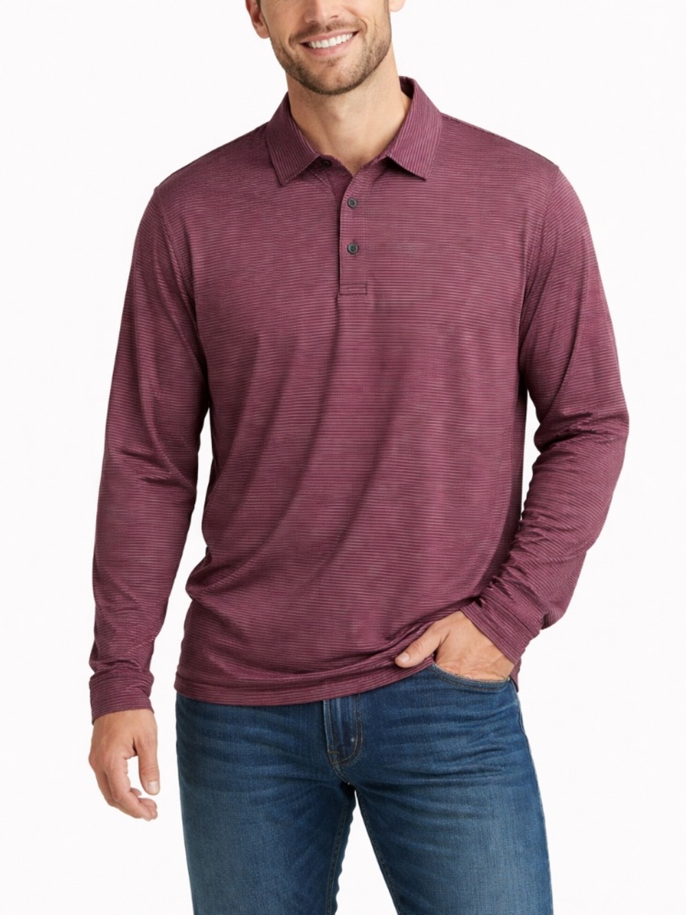 Walter Hagen DSG Essentials Maroon Striped Long Sleeve Golf Polo Shirt XXL